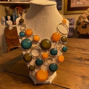 🎄🎄Teal, Marigold, and Olive Gold Statement Necklace🎄🎄